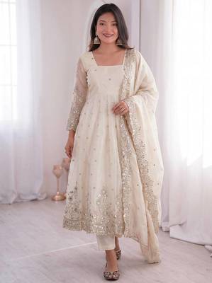white embroidered anarkali suit set with dupatta 2