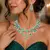 Victorian Style Mint Green Pear Cut Faux Emerald Bridal Necklace Set, Silver Cubic Zirconia Earrings