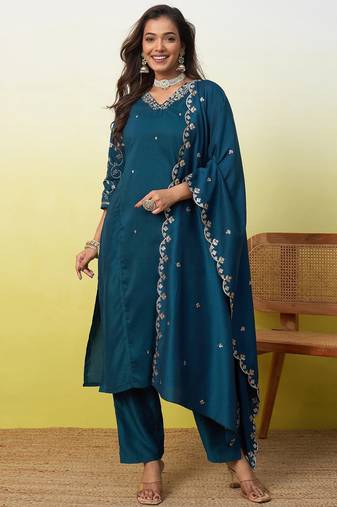 Blue women kurta pant dupatta set