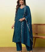 Blue women kurta pant dupatta set