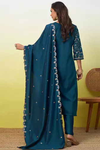 Blue women kurta pant dupatta set