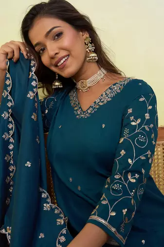 Blue women kurta pant dupatta set