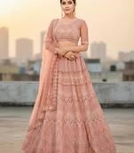 Peach Net Embroidered Lehenga With Choli And Net Dupatta