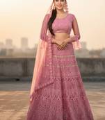 Pink Net Embroidered Lehenga With Choli And Net Dupatta