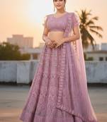 Lavender Net Embroidered Lehenga With Choli And Net Dupatta