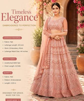 Peach Net Embroidered Lehenga With Choli And Net Dupatta 2