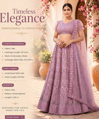Lavender Net Embroidered Lehenga With Choli And Net Dupatta 2
