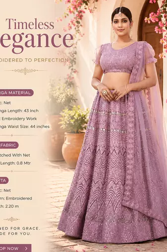 Lavender Net Embroidered Lehenga With Choli And Net Dupatta