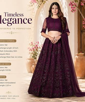 Wine Net Embroidered Lehenga With Choli And Net Dupatta 2