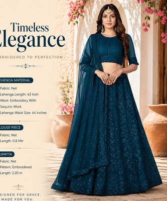 Teal Net Embroidered Lehenga With Choli And Net Dupatta 2