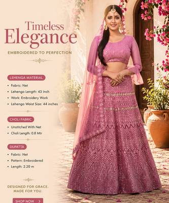 Pink Net Embroidered Lehenga With Choli And Net Dupatta 2