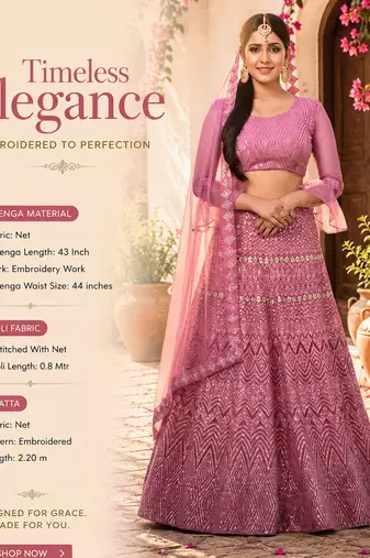 Pink Net Embroidered Lehenga With Choli And Net Dupatta