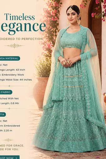 Light Green Net Embroidered Lehenga With Choli And Net Dupatta