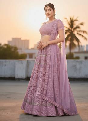 Lavender Net Embroidered Lehenga With Choli And Net Dupatta 3