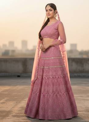 Pink Net Embroidered Lehenga With Choli And Net Dupatta 3