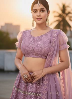 Lavender Net Embroidered Lehenga With Choli And Net Dupatta 4
