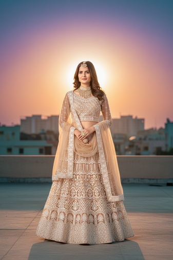 Light Yellow Net Embroidered Lehenga With Choli And Net Dupatta