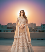 Light Yellow Net Embroidered Lehenga With Choli And Net Dupatta