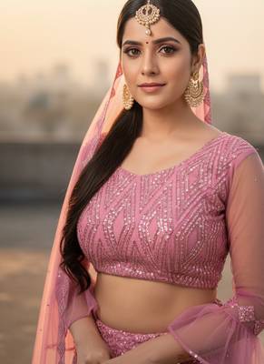 Pink Net Embroidered Lehenga With Choli And Net Dupatta 4