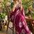Wine Color flower prints and khatli border Work Silk Blend Saree