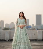 Light Blue Net Embroidered Lehenga With Choli And Net Dupatta