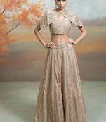champagne gold embroidered raw silk lehenga cape set