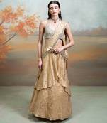 champagne gold embroidered silk saree style lehenga set