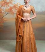 rust orange embroidered raw silk lehenga set