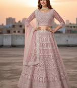 Pink Net Embroidered Lehenga With Choli And Net Dupatta