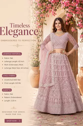 Pink Net Embroidered Lehenga With Choli And Net Dupatta