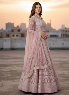 Pink Net Embroidered Lehenga With Choli And Net Dupatta 3