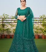 Green Net Embroidered Lehenga With Choli And Net Dupatta