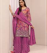 Pink color embroideried chinon semi stitched palazzo suit