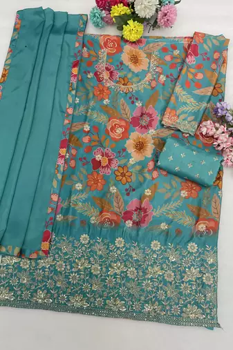 Rama embroidered chinon palazzo suit