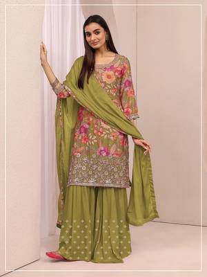 Pista green embroidered chinon palazzo suit 1