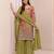 Pista green color embroideried chinon semi stitched palazzo suit