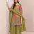 Pista green embroidered chinon palazzo suit