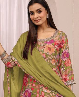 Pista green embroidered chinon palazzo suit 2