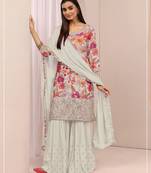White color embroideried chinon semi stitched palazzo suit