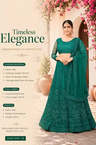 Green Net Embroidered Lehenga With Choli And Net Dupatta