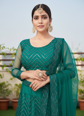 Green Net Embroidered Lehenga With Choli And Net Dupatta 4