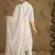 Floral embroidered silk blend v neck kurta trouser & dupatta set