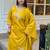 Floral embroidered silk blend v neck kurta trouser & dupatta set