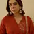 Floral printed silk blend v neck kurta trouser & dupatta set
