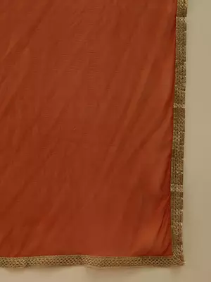 Floral printed silk blend v neck kurta trouser & dupatta set 4