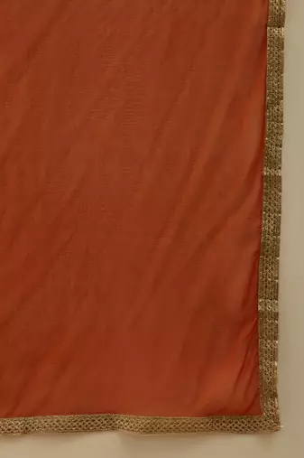 Floral printed silk blend v neck kurta trouser & dupatta set
