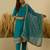 Floral embroidered silk blend round neck kurta trouser & dupatta set
