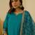 Floral embroidered silk blend round neck kurta trouser & dupatta set