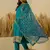 Floral embroidered silk blend round neck kurta trouser & dupatta set