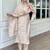 Floral embroidered silk blend v neck kurta trouser & dupatta set